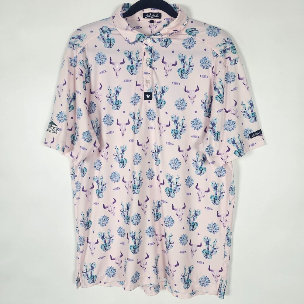 Bad Birdie Golf Western Skull Nature Stretch Mens Large Short Sleeve Pink Polo